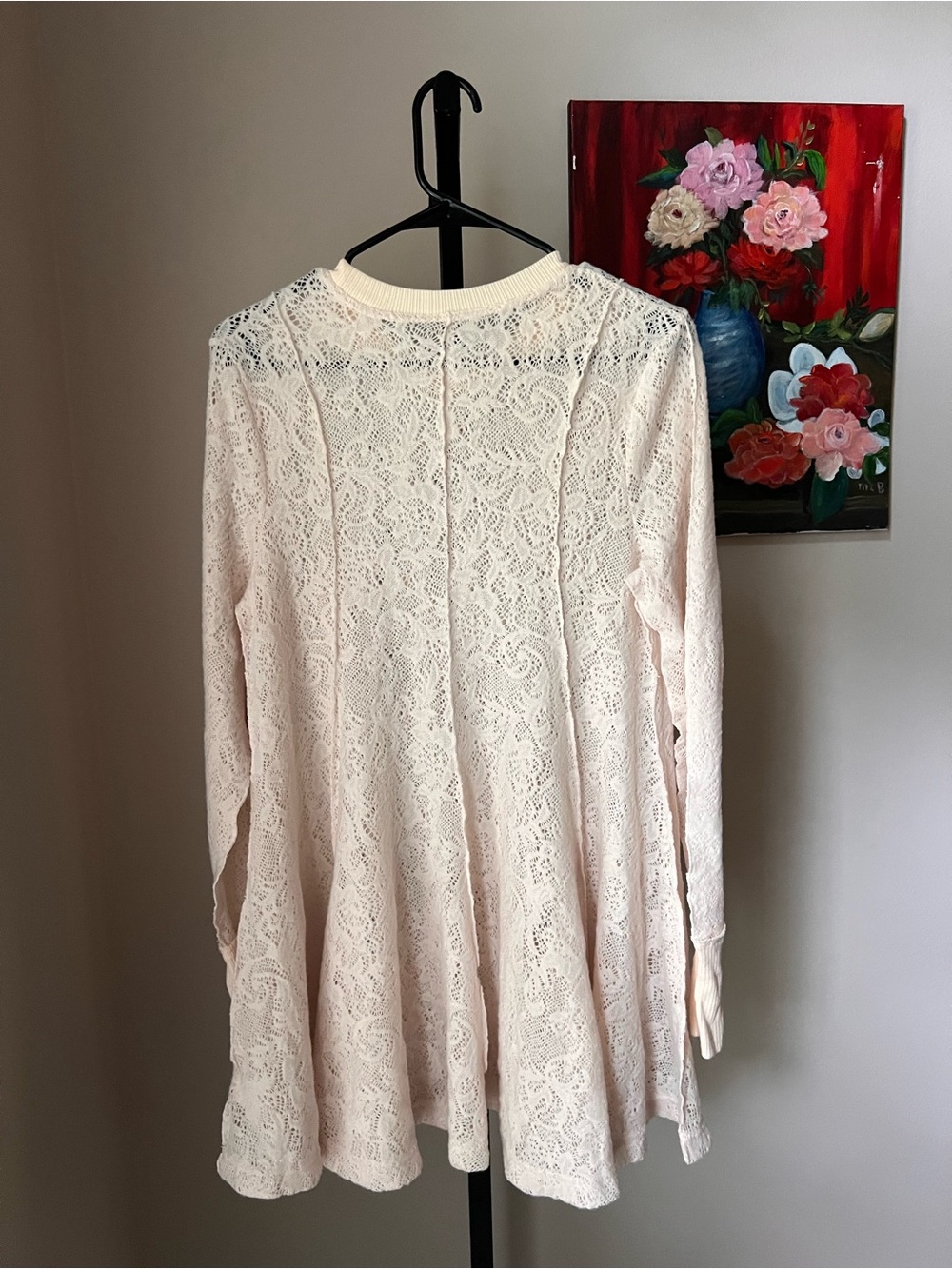 Free people coffee in the morning sheer Lace Long-Sleeve Swing Dress in Cream - Picture 7 of 8